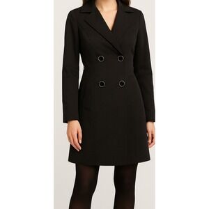 Bebe Womens Black Double Breasted Trench Coat Jacket Size S Long Sleeve Elegant